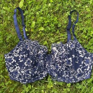 Victorias Secret Dream Angels Bra 38DDD Blue Sparkle Lacey Push Up No Padding